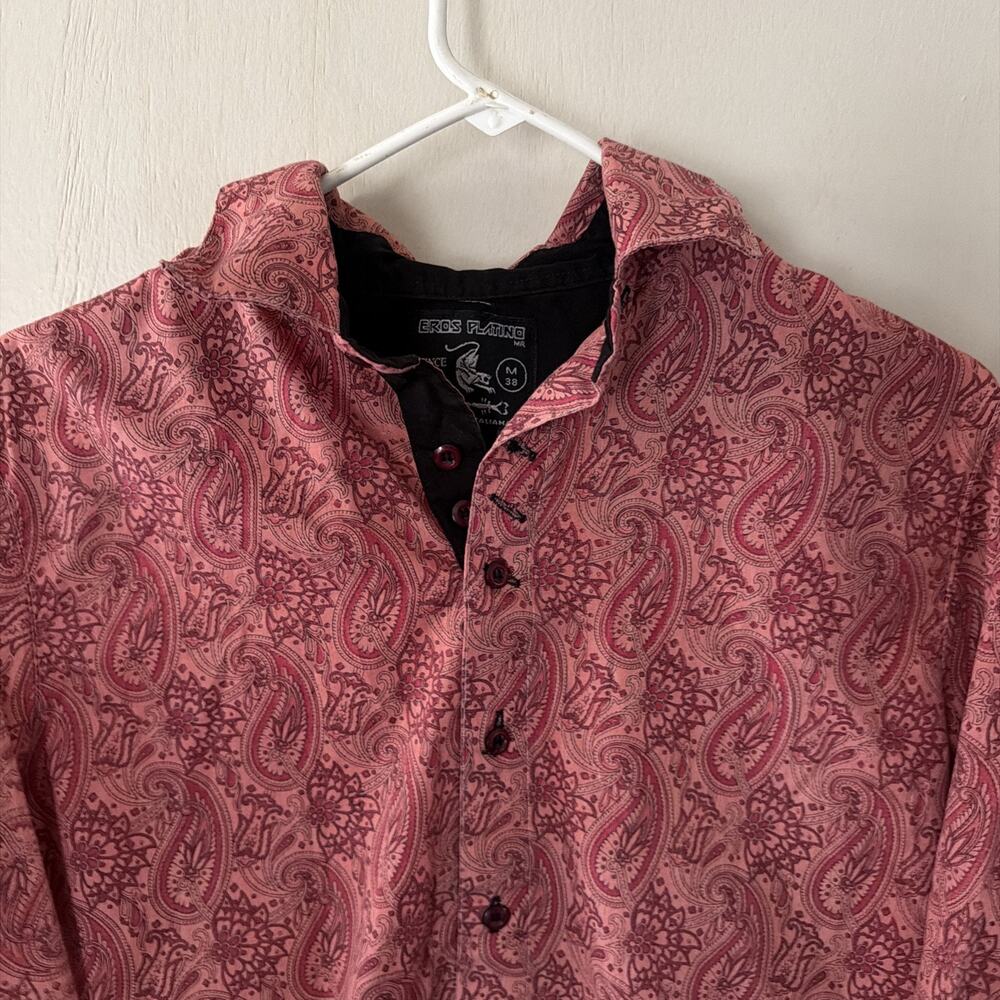 EROS PLATINO Men Medium 38 Red Button-Up Long Sleeve Shirt Cotton - Picture 4 of 9